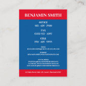 米国モダン政治家の政治運動 名刺 (裏面)