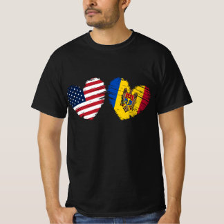 米国モルドバ国旗ハートモルドバアメリカン Tシャツ
