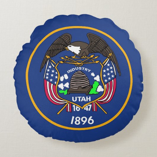 米国ユタ州旗を持つラウンド装飾用クッション ラウンドクッション (正面)