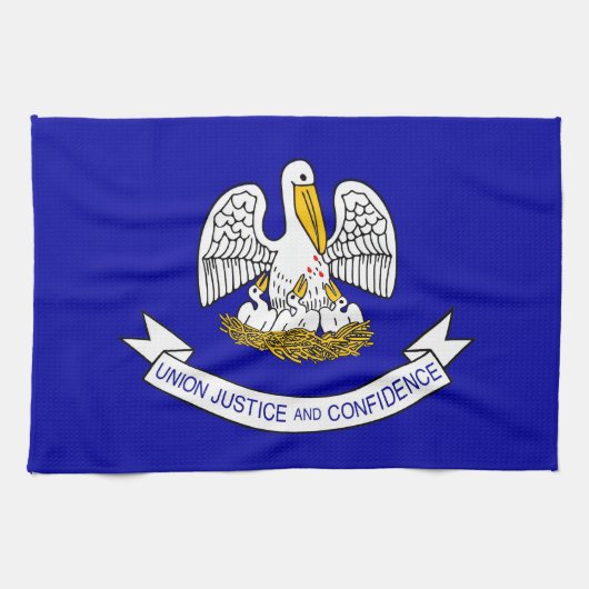 米国ルイジアナ州旗を持つキッチンタオル キッチンタオル (横)