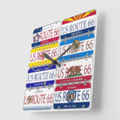 米国ルート66すべて8州バニティプレート スクエア壁時計 (傾斜)
