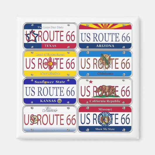 米国ルート66すべて8州バニティプレート マグネット (正面)