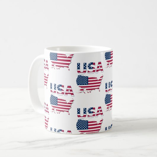 米国レタリングと国旗に関する地図 コーヒーマグカップ (正面左)