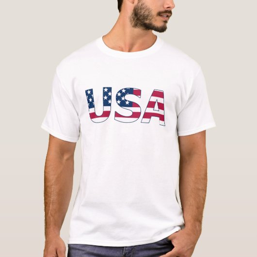 米国レタリングオンアメリカ国旗の星とストライプ Tシャツ (正面)