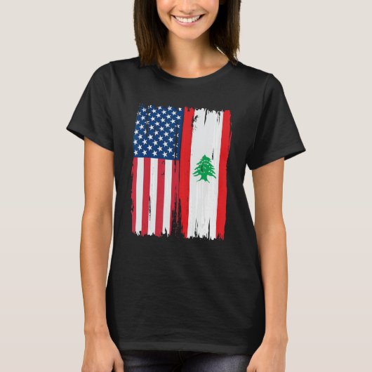 米国レバノン半米国国旗のルーツ Tシャツ (正面)
