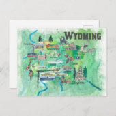 米国ワイオミング図解入りの、写真付きの旅行地図 ポストカード (正面/裏面)