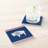 米国ワイオミング州旗を持つガラス州 ガラスコースター (アングル)