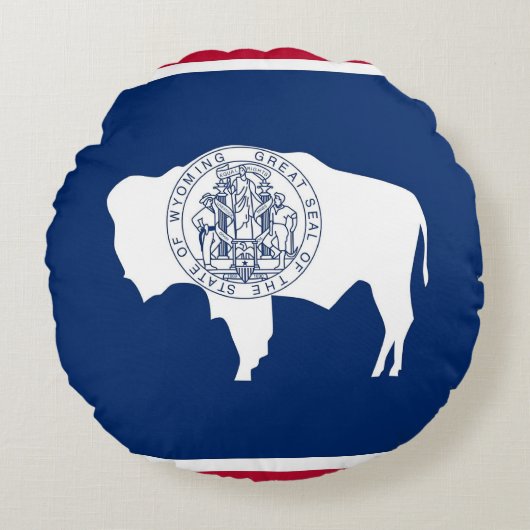 米国ワイオミング州旗を持つラウンド装飾用クッション ラウンドクッション (正面)