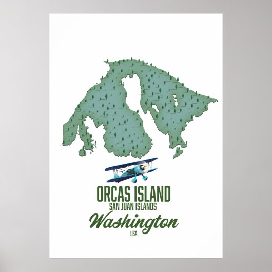 米国ワシントン州オルカスアイランドの地図 ポスター (正面)