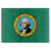 米国ワシントン州旗を持つガラス製板 カッティングボード (正面)