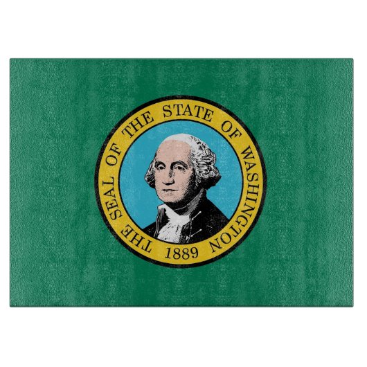 米国ワシントン州旗を持つガラス製板 カッティングボード (正面)