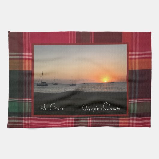 米国ヴァージンアイランズサンセットセントクロワUSVIマドラス キッチンタオル (横)