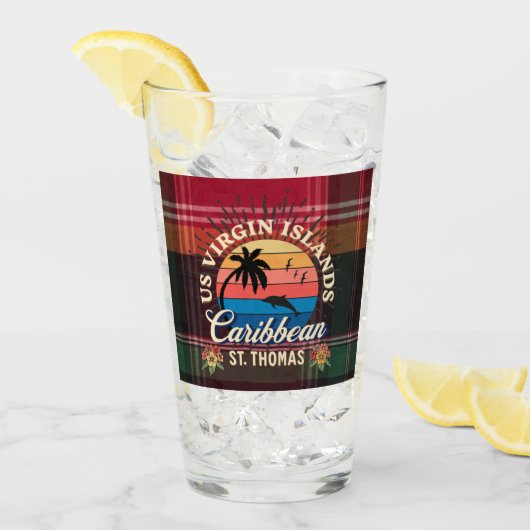 米国ヴァージン諸島セントトーマスUSVIトロピカルマドラス タンブラーグラス (アイス正面)