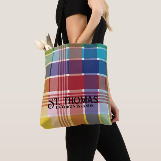 米国ヴァージン諸島セントトーマスUSVIマドラス トートバッグ (クローズアップ)