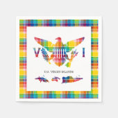 米国ヴァージン諸島マドラス国旗と島 スタンダードカクテルナプキン (正面)