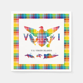 米国ヴァージン諸島マドラス国旗と島 スタンダードカクテルナプキン