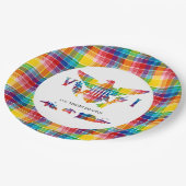 米国ヴァージン諸島マドラス国旗と島 ペーパープレート (アングル)