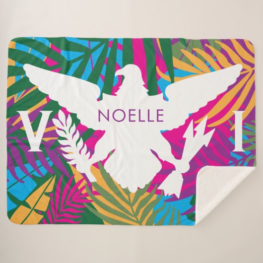 米国ヴァージン諸島国カラフル旗、熱帯葉 シェルパブランケット (正面(横))