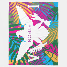 米国ヴァージン諸島国カラフル旗、熱帯葉 フリースブランケット