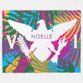 米国ヴァージン諸島国カラフル旗、熱帯葉 フリースブランケット (正面(横))