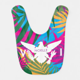 米国ヴァージン諸島国旗カラフル、トロピカル葉 ベビービブ