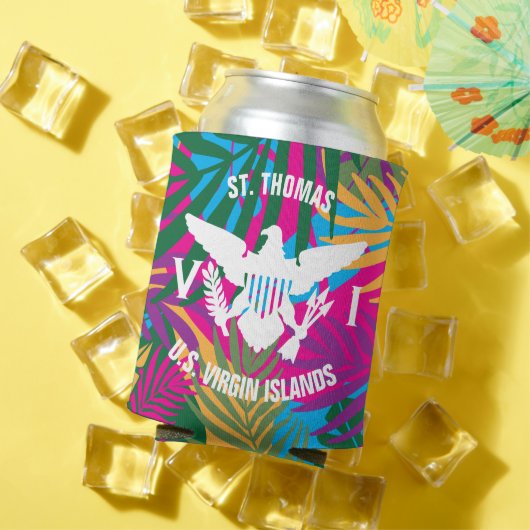 米国ヴァージン諸島国旗セントトマスカラフルパームズ 缶クーラー (インサイチュ 夏)