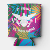 米国ヴァージン諸島国旗セントトマスカラフルパームズ 缶クーラー (正面)