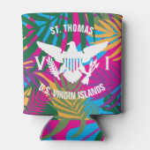 米国ヴァージン諸島国旗セントトマスカラフルパームズ 缶クーラー (裏面)