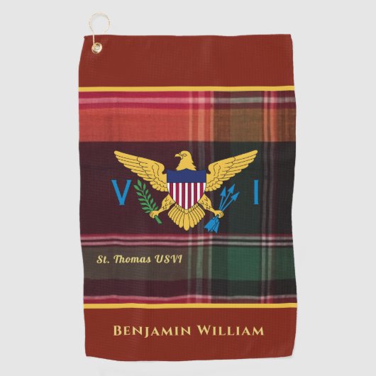 米国ヴァージン諸島国旗セントトーマス・マドラスカスタム ゴルフタオル (正面)