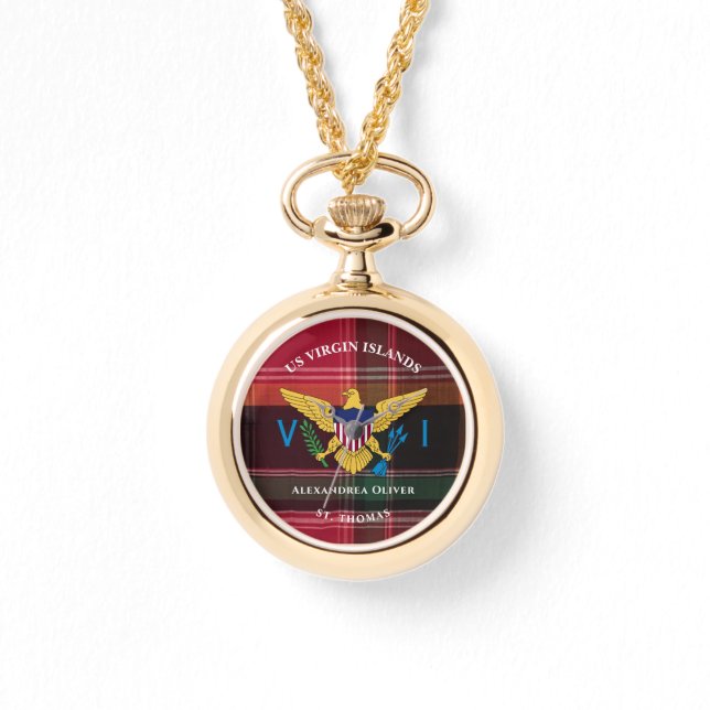 米国ヴァージン諸島国旗セントトーマス・マドラスカスタム 腕時計 (正面)