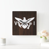 米国ヴァージン諸島国旗ホワイト&ダークウッド スクエア壁時計 (ホーム)