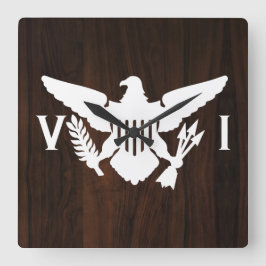 米国ヴァージン諸島国旗ホワイト&ダークウッド スクエア壁時計