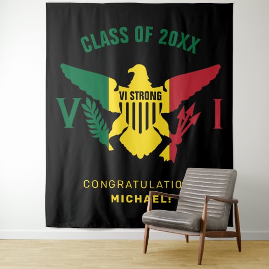 米国ヴァージン諸島国旗、クラス、緑の黄色い赤 タペストリー (インサイチュ)