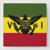 米国ヴァージン諸島国旗、グリーンイエローレッド(ラスタ) スクエア壁時計 (正面)