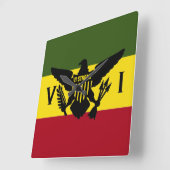 米国ヴァージン諸島国旗、グリーンイエローレッド(ラスタ) スクエア壁時計 (傾斜)