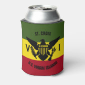 米国ヴァージン諸島国旗、セントクロワレッドイエローグリーン 缶クーラー (缶裏面)