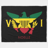 米国ヴァージン諸島国旗、ラスタ赤、黄、緑 フリースブランケット (正面(横))