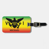 米国ヴァージン諸島国旗、ラスタ、グリーンレッドイエロー ラゲッジタグ (正面横)