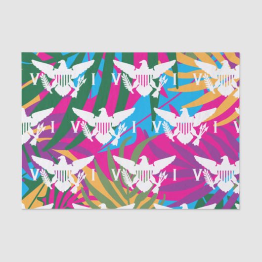 米国ヴァージン諸島国旗、熱帯抽象芸術 薄葉紙 (正面)