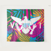 米国ヴァージン諸島国旗、熱帯葉抽象芸術 タペストリー (正面(横))