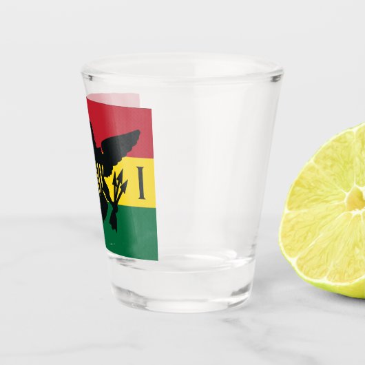 米国ヴァージン諸島国旗、赤黄ストライプ緑 ショットグラス (右)
