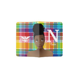 米国ヴァージン諸島国旗、黒人女性、マドラス パスポートカバー