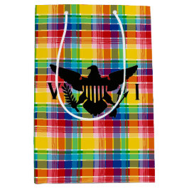 米国ヴァージン諸島国旗（黒）、マドラス ミディアムペーパーバッグ