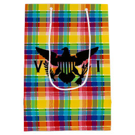 米国ヴァージン諸島国旗(黒)、マドラス ミディアムペーパーバッグ