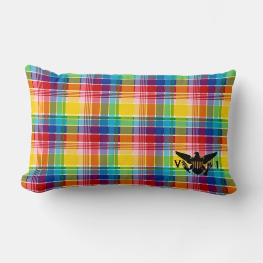 米国ヴァージン諸島国旗（黒）、マドラス ランバークッション (正面)