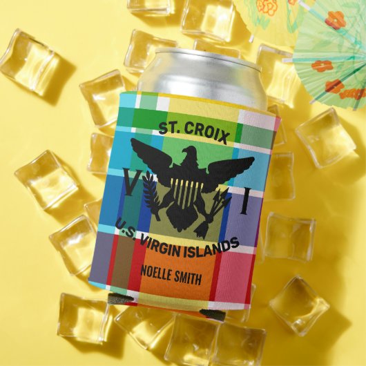 米国ヴァージン諸島国旗（黒）マドラス 缶クーラー (インサイチュ 夏)