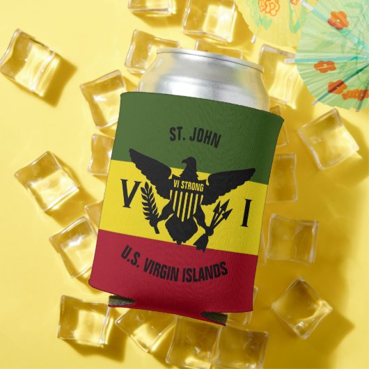 米国ヴァージン諸島国旗St.ジョン、赤黄色グリーン 缶クーラー (インサイチュ 夏)