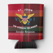 米国ヴァージン諸島国旗St.John USVI Madras 缶クーラー (正面)