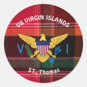 米国ヴァージン諸島国旗St.Thomas Madras USVI ラウンドシール (正面)