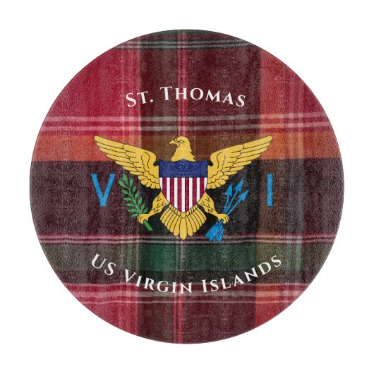 米国ヴァージン諸島国旗St.Thomas USVI Madras カッティングボード (正面)